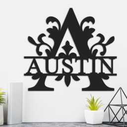 Personalized Steel Monogram Name Sign, Fleur De Lys, Wall Art - thumbnail 2