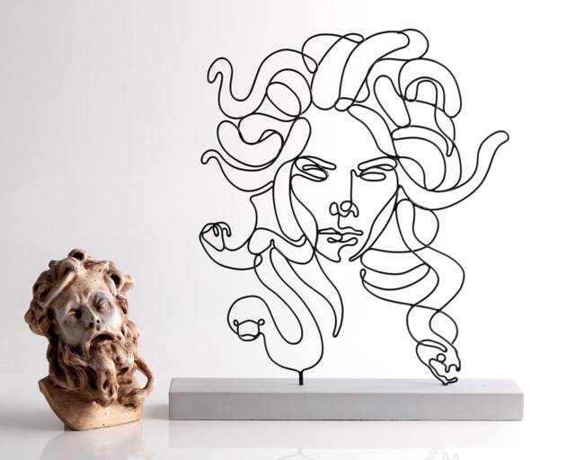 Handmade Medusa Wire Sculpture Greek Bust Shelf Decor - image 1