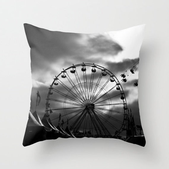 Pillow Ferris Wheel - Carnival Case Black & White 16x16 18x18 20x20 Cover - image 1
