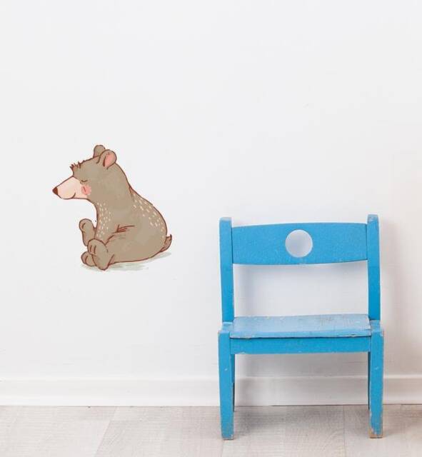 Small Bear Sitting Wall Sticker Decal - Kids Stickers, Animals Childrens Decals, Art, Room, Girl, Boy