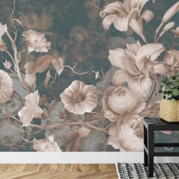 Wallpaper, Floral Painting Wall Mural, Concrete Grunge Loft, Peel & Stick - thumbnail 3
