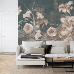 Wallpaper, Floral Painting Wall Mural, Concrete Grunge Loft, Peel & Stick - thumbnail 2