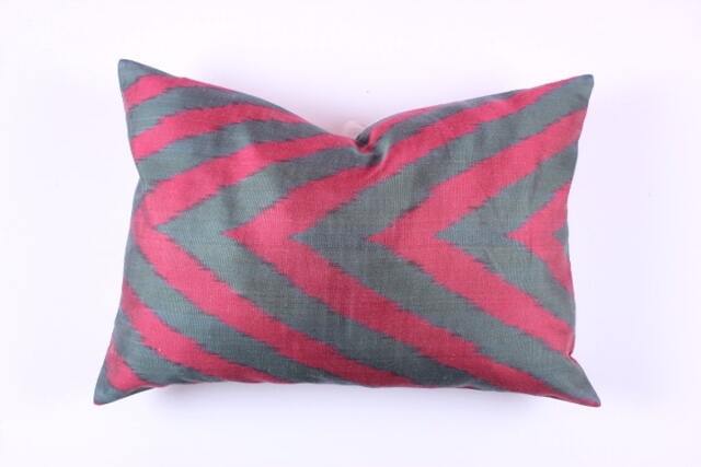 Ikat Silk Velvet Pillow 16x24 - Handmade Boho Cushion Cover Turkish Home Decor Accent - image 1