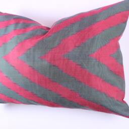 Ikat Silk Velvet Pillow 16x24 - Handmade Boho Cushion Cover Turkish Home Decor Accent - thumbnail 3