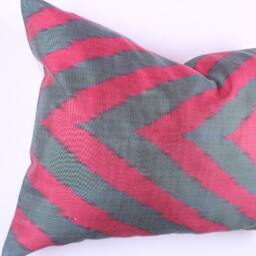 Ikat Silk Velvet Pillow 16x24 - Handmade Boho Cushion Cover Turkish Home Decor Accent - thumbnail 4