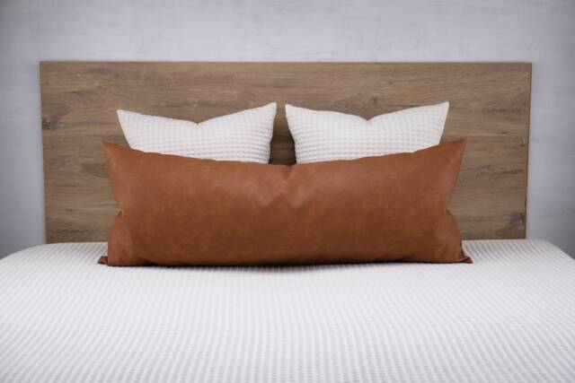 Cognac Faux Leather Lumbar Pillow Cover, Extra Long Body Case - image 1