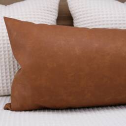 Cognac Faux Leather Lumbar Pillow Cover, Extra Long Body Case - thumbnail 2