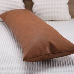 Cognac Faux Leather Lumbar Pillow Cover, Extra Long Body Case - thumbnail 3