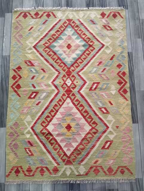 Handmade Afghan Kilim Rug, Geometric Tribal Design, Multicolour Artisan Persian Turkish Flatweave, Natural Wool, 150x103 cm - image 1