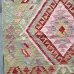 Handmade Afghan Kilim Rug, Geometric Tribal Design, Multicolour Artisan Persian Turkish Flatweave, Natural Wool, 150x103 cm - thumbnail 4