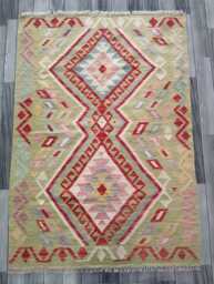 Handmade Afghan Kilim Rug, Geometric Tribal Design, Multicolour Artisan Persian Turkish Flatweave, Natural Wool, 150x103 cm - thumbnail 1