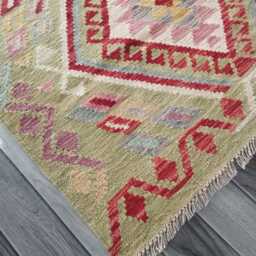 Handmade Afghan Kilim Rug, Geometric Tribal Design, Multicolour Artisan Persian Turkish Flatweave, Natural Wool, 150x103 cm - thumbnail 2