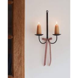 Double Wall Candle Sconce, Taper Holder, Black Metal Sconce - thumbnail 1