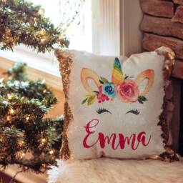 Birthday Gift For Girls - Sequin Pillow Unicorn Personalized Custom - thumbnail 2