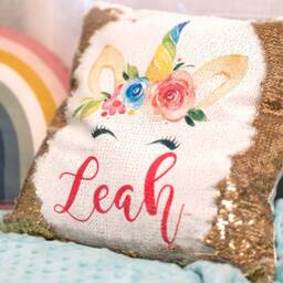 Birthday Gift For Girls - Sequin Pillow Unicorn Personalized Custom - thumbnail 3