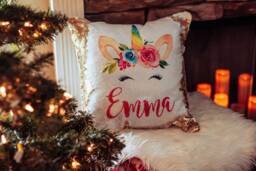 Birthday Gift For Girls - Sequin Pillow Unicorn Personalized Custom - thumbnail 1