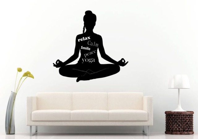 Yoga Relax Calm Peace Smile Girl Lotus Pose Mandala Henna Mehndi Namaste Om Meditation Wall Sticker Decal Vinyl Mural Decor Art L2224 - image 1