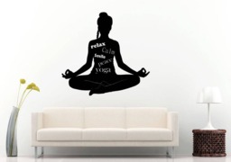 Yoga Relax Calm Peace Smile Girl Lotus Pose Mandala Henna Mehndi Namaste Om Meditation Wall Sticker Decal Vinyl Mural Decor Art L2224 - thumbnail 1