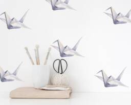 Watercolour Origami Crane Decals - Reusable Fabric Wall Eco Friendly Peel & Stick Hand Painted Heron Nursery Feature - thumbnail 1