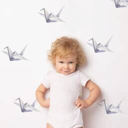 Watercolour Origami Crane Decals - Reusable Fabric Wall Eco Friendly Peel & Stick Hand Painted Heron Nursery Feature - thumbnail 2
