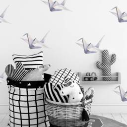 Watercolour Origami Crane Decals - Reusable Fabric Wall Eco Friendly Peel & Stick Hand Painted Heron Nursery Feature - thumbnail 3