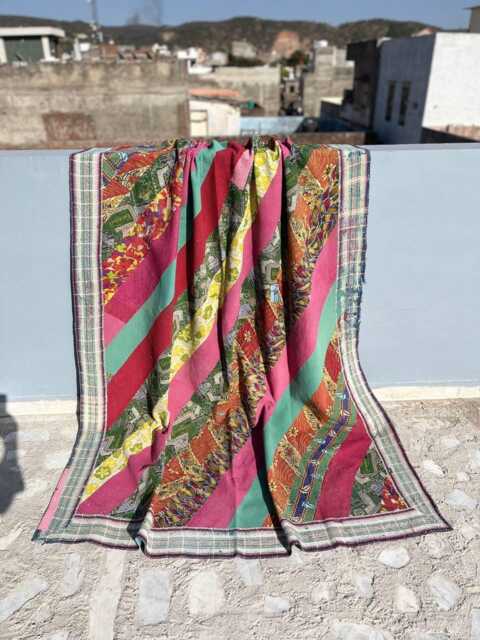 Indian Cotton Kantha Quilt Block Print Reversible Patchwork Handmade Bohemian Blanket - image 1