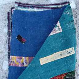 Indian Cotton Kantha Quilt Block Print Reversible Patchwork Handmade Bohemian Blanket - thumbnail 4