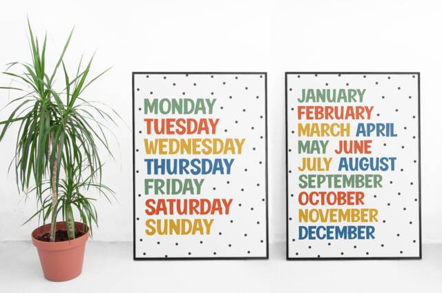 Days Of The Week & Months Print Kids Educational Wall Art - Set 2 by ...
