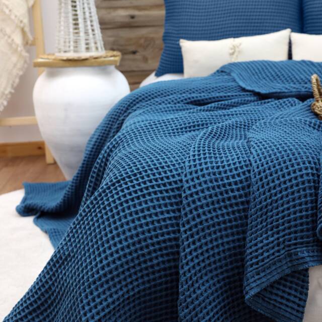 Waffle Cotton Bedspread Queen/King Size Soft Bed Throw - image 1