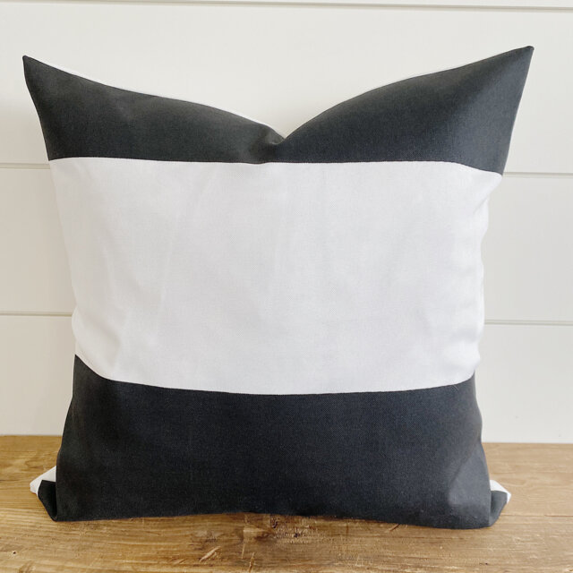 Angus -- Indoor/Outdoor Black & White Striped Pillow Cover Outdoor Pillows Waterproof Porch Lumbar - image 1