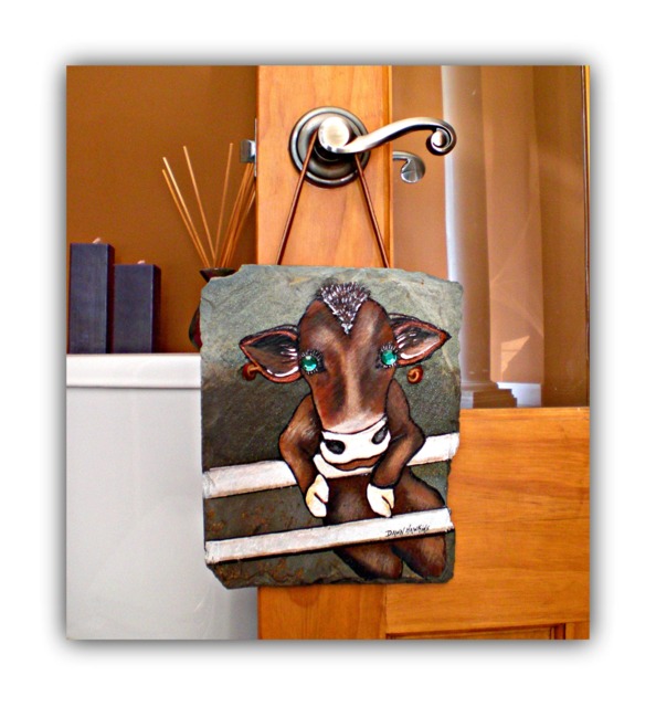 Farmhouse Cow Painting On Slate Rustic Wall Decor - image 1