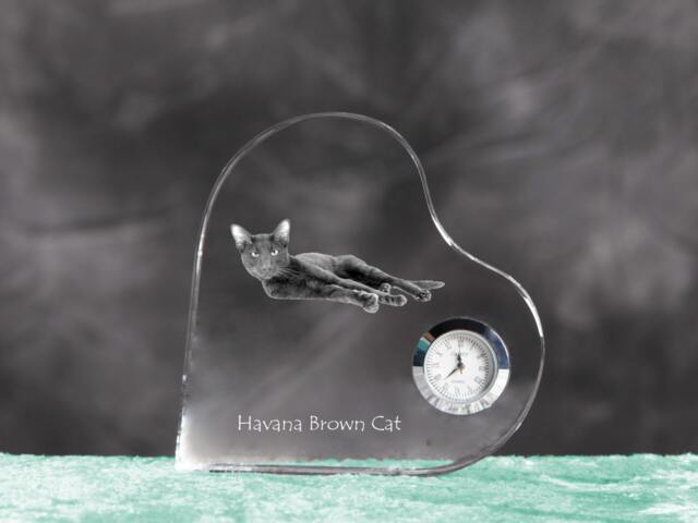 Havana Brown - Crystal Clock in The Shape Of A Heart With Image Pure-Bred Cat - image 1