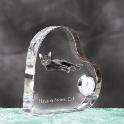 Havana Brown - Crystal Clock in The Shape Of A Heart With Image Pure-Bred Cat - thumbnail 3