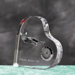 Havana Brown - Crystal Clock in The Shape Of A Heart With Image Pure-Bred Cat - thumbnail 2