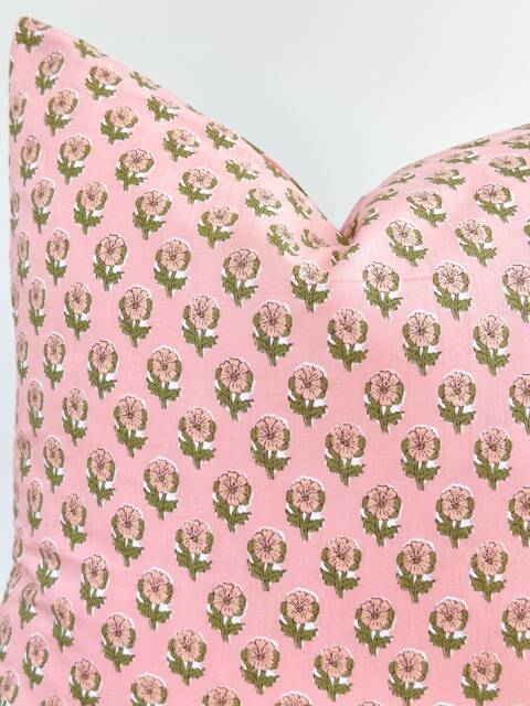 Pink Indian Block Print Pillow Coven , Cotton Voile Hand Mede - image 1