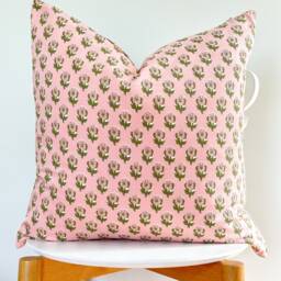 Pink Indian Block Print Pillow Coven , Cotton Voile Hand Mede - thumbnail 2