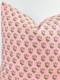 Pink Indian Block Print Pillow Coven , Cotton Voile Hand Mede - thumbnail 1