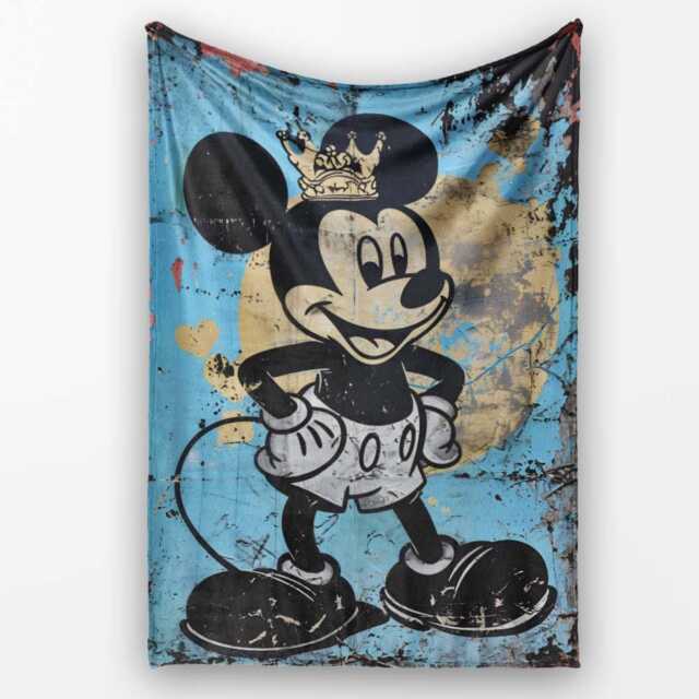 Crowned Cartoon Mouse Blue Gold Urban Pop Art, All Season Comfort, Thoughtful Housewarming Gift - Super Soft Fleece Blanket Bed Sofa Throw - image 1