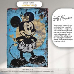 Crowned Cartoon Mouse Blue Gold Urban Pop Art, All Season Comfort, Thoughtful Housewarming Gift - Super Soft Fleece Blanket Bed Sofa Throw - thumbnail 3