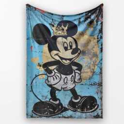 Crowned Cartoon Mouse Blue Gold Urban Pop Art, All Season Comfort, Thoughtful Housewarming Gift - Super Soft Fleece Blanket Bed Sofa Throw