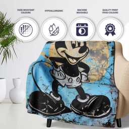 Crowned Cartoon Mouse Blue Gold Urban Pop Art, All Season Comfort, Thoughtful Housewarming Gift - Super Soft Fleece Blanket Bed Sofa Throw - thumbnail 2