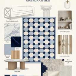 Blue & White Geometric Cotton Rug - 9x12 Handwoven Flatweave Area For Scandinavian & Coastal Homes in Custom Options - thumbnail 3
