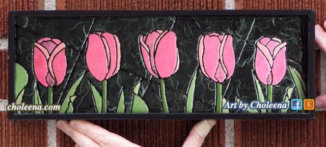 Pink Tulip Mosaic - Paper Tile Mini - Original Art - Unique Process - Flower Flower - Spring Garden Art - image 1