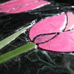 Pink Tulip Mosaic - Paper Tile Mini - Original Art - Unique Process - Flower Flower - Spring Garden Art - thumbnail 2