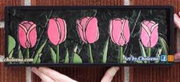 Pink Tulip Mosaic - Paper Tile Mini - Original Art - Unique Process - Flower Flower - Spring Garden Art - thumbnail 1