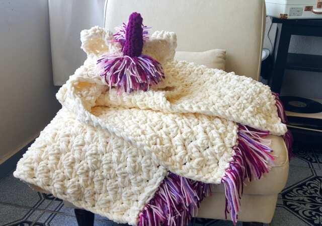 Unicorn Blanket, Hooded White, Pink, Purple, Blue, Child, Adult, Crochet, Ready To Ship - image 1