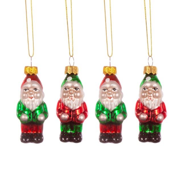 Garden Gnome Christmas Tree Decorations - Set Of 4 - Festive Winter Red Green Gardening Nature Earth Planting Plant Wellies Grow Gift