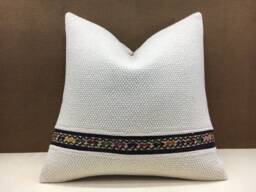 Vintage Turkish Kilim Pillow Cover, Handwoven Linen Cushion - 20x20 - thumbnail 1