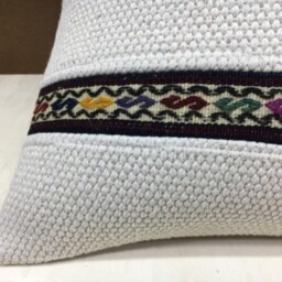 Vintage Turkish Kilim Pillow Cover, Handwoven Linen Cushion - 20x20 - thumbnail 3