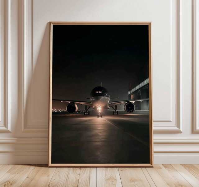 Airplane Wall Art - Night Airport Poster Aviation Decor Modern Jet Plane Print Pilot Gift Travel Photography Inspired Artwork - image 1